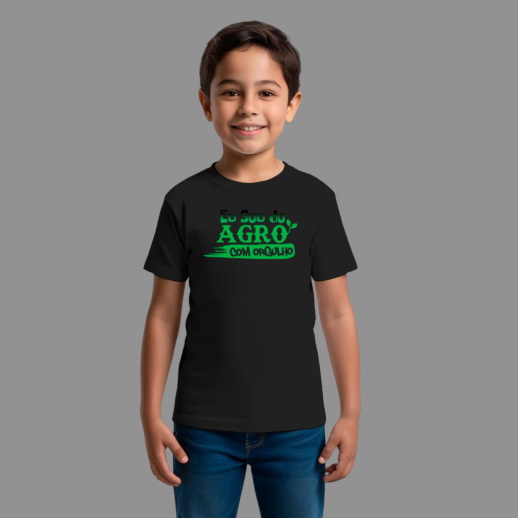 Camiseta infanto juvenil Básica Moda Country Manga Curta Gola Redonda Orgulho Agro