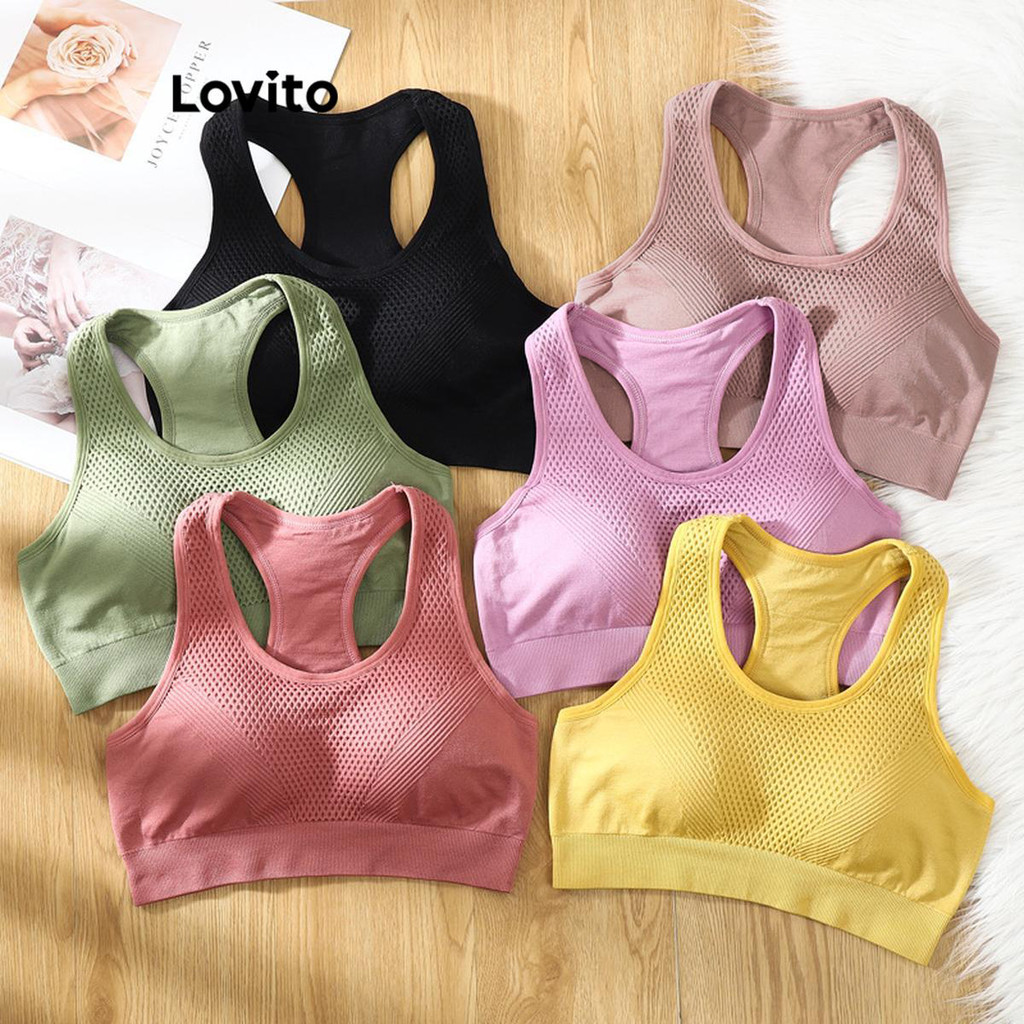Lovito Sutiã Esportivo Esportivo Básico Liso Para Mulheres LNE51381 - Sports & Outdoors