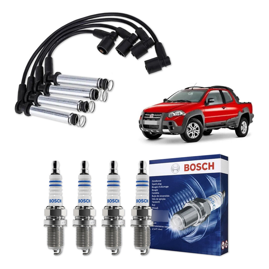 Kit Cabo E Vela de Ignição Original Bosch Fiat Strada Adventure Locker 1.8 MPI 8V Flex 2008 a 2010