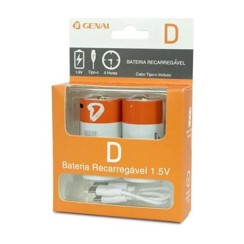 Bateria Recarregavel Grande Tipo D 12000mwh Tipo C Genai 5v em Oferta na Shopee
