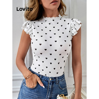 Lovito Camiseta Feminina Casual Com Babados Em Formato De Coração LBL07133