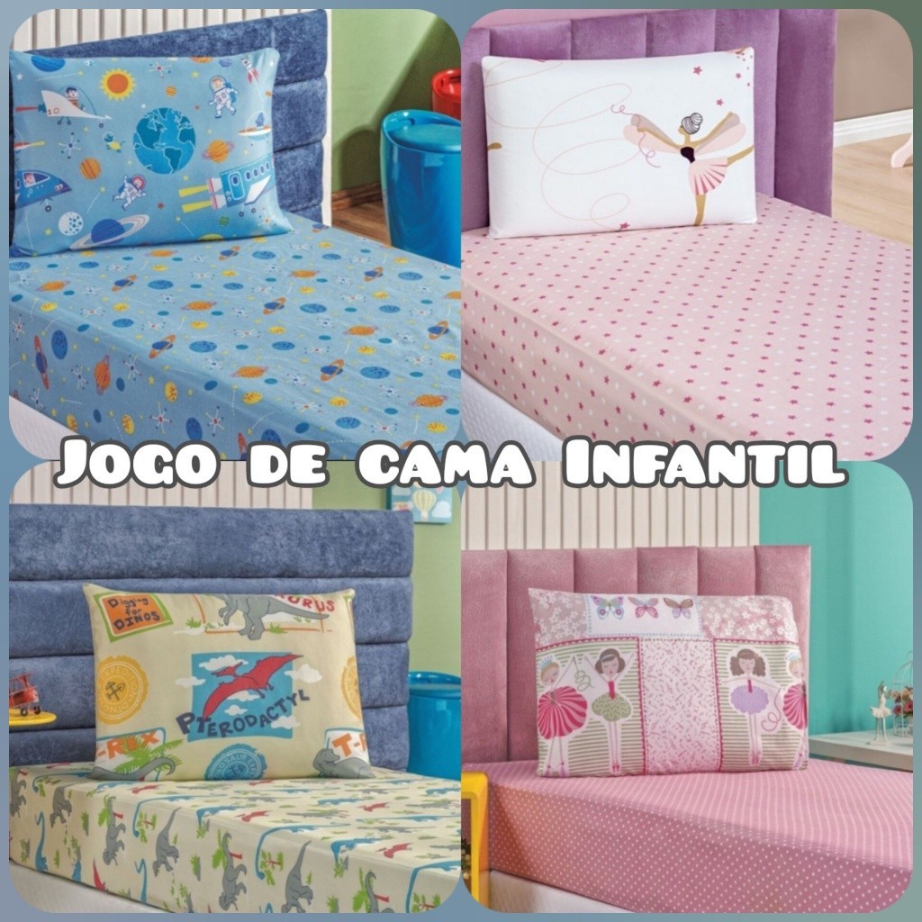 Jogo Roupa de Cama Infantil Solteiro Kids Menino e Menina Estampados 2 Pçs Diversas Estamp...