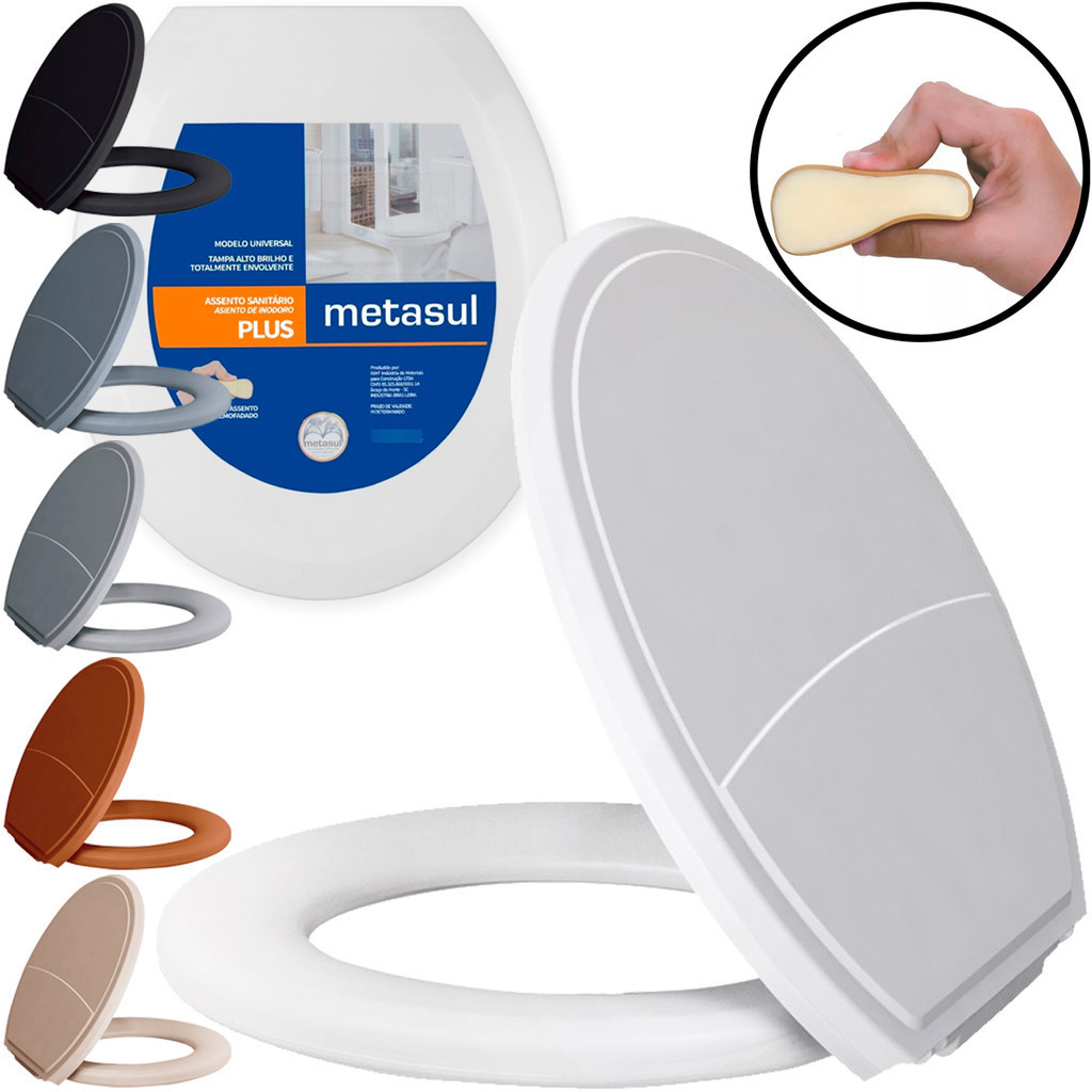 Assento Sanitário Almofadado Basico Oval Universal Plus Slim Metasul Original Vaso Tampa De Privada em Oferta na Shopee