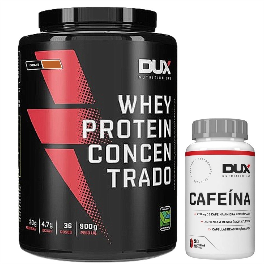 Whey Protein Dux Concentrado 900g + Cafeína Dux 90 cápsulas