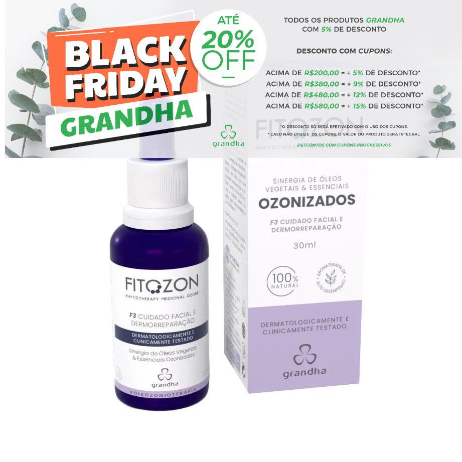 Grandha Óleo de Girassol Ozonizado  Fitozon F3 Cuidado Facial e Dermorreparação prevenir o surgimento de acne e Promove o clareamento de manchas em Oferta na Shopee