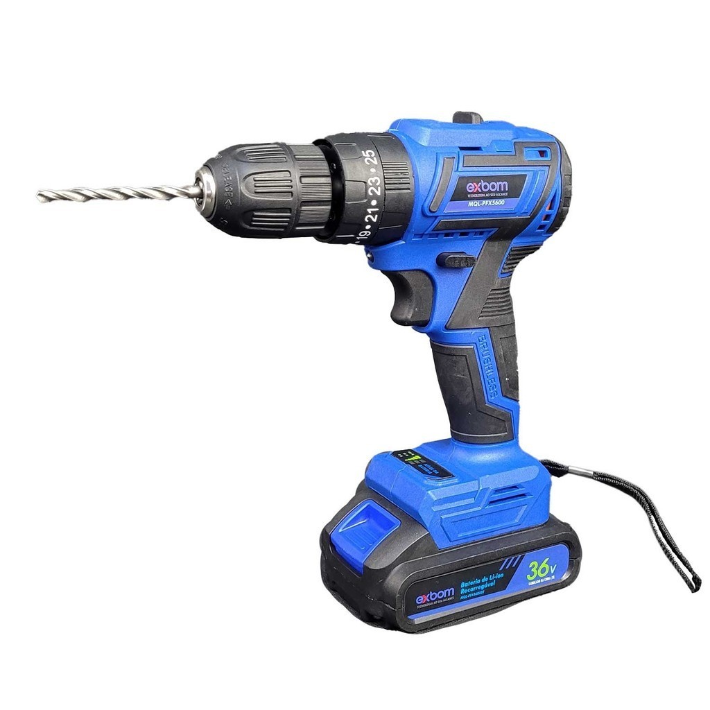 Furadeira Parafusadeira Sem Fio Recarregável 36V com 2 baterias em maleta - Modelo: MQL-PFX5600 - EXB0080