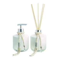 Kit Difusor Saboneteira Vidro Rubi Degrade Branco 300ml C/ Enfeite