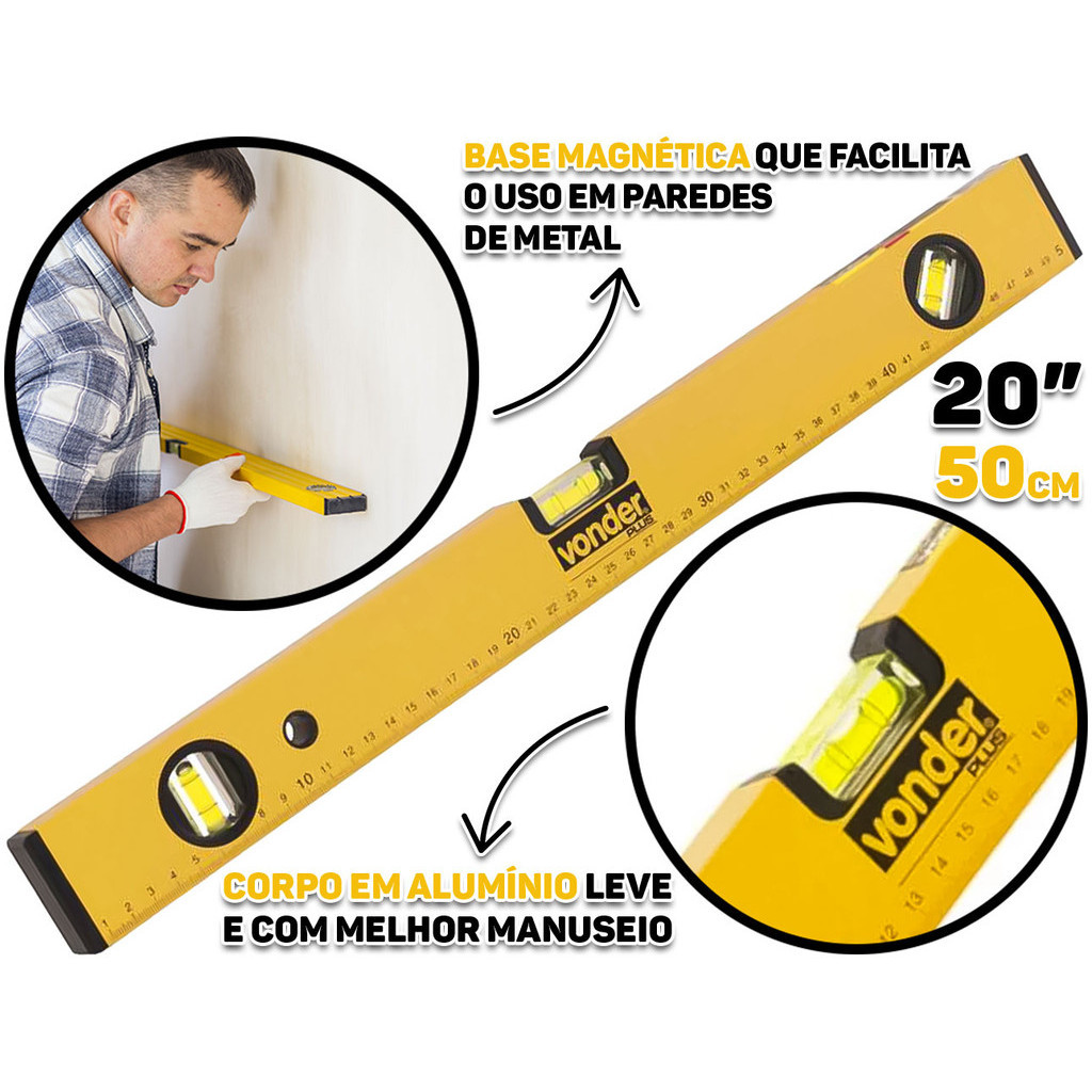 Nível De Alumínio Com Base Magnética 20 Polegadas Vonder 3535100200 em Oferta na Shopee