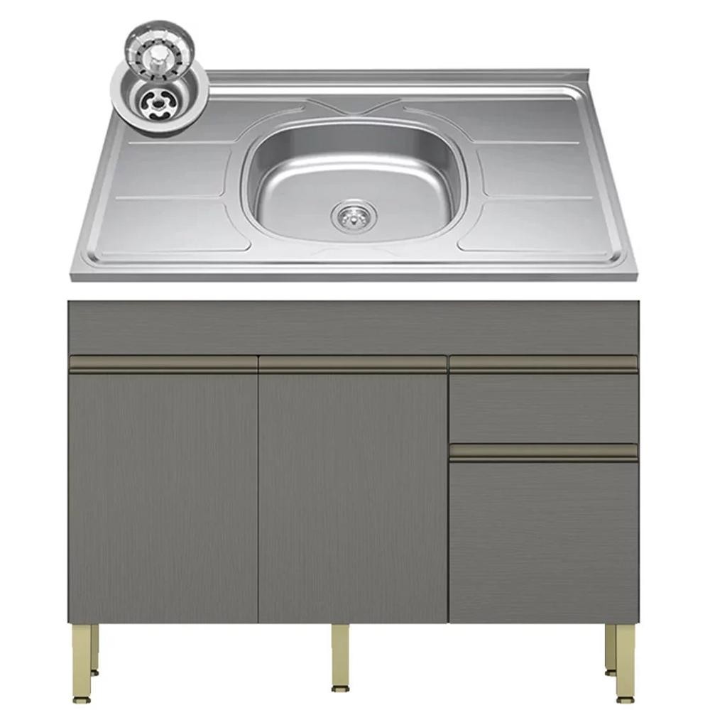 Balcão Gabinete 3 Portas com Pia 120cm Lina Z06 Gris - Mpozenato em Oferta na Shopee