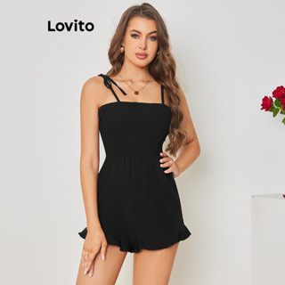 Lovito Casual Macacão Feminino Liso Bata com Laço Traseiro LBL08255