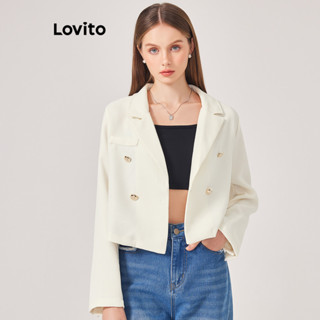 Lovito Elegante Blazer Feminino Liso com Botão L71ED081 (Branco)