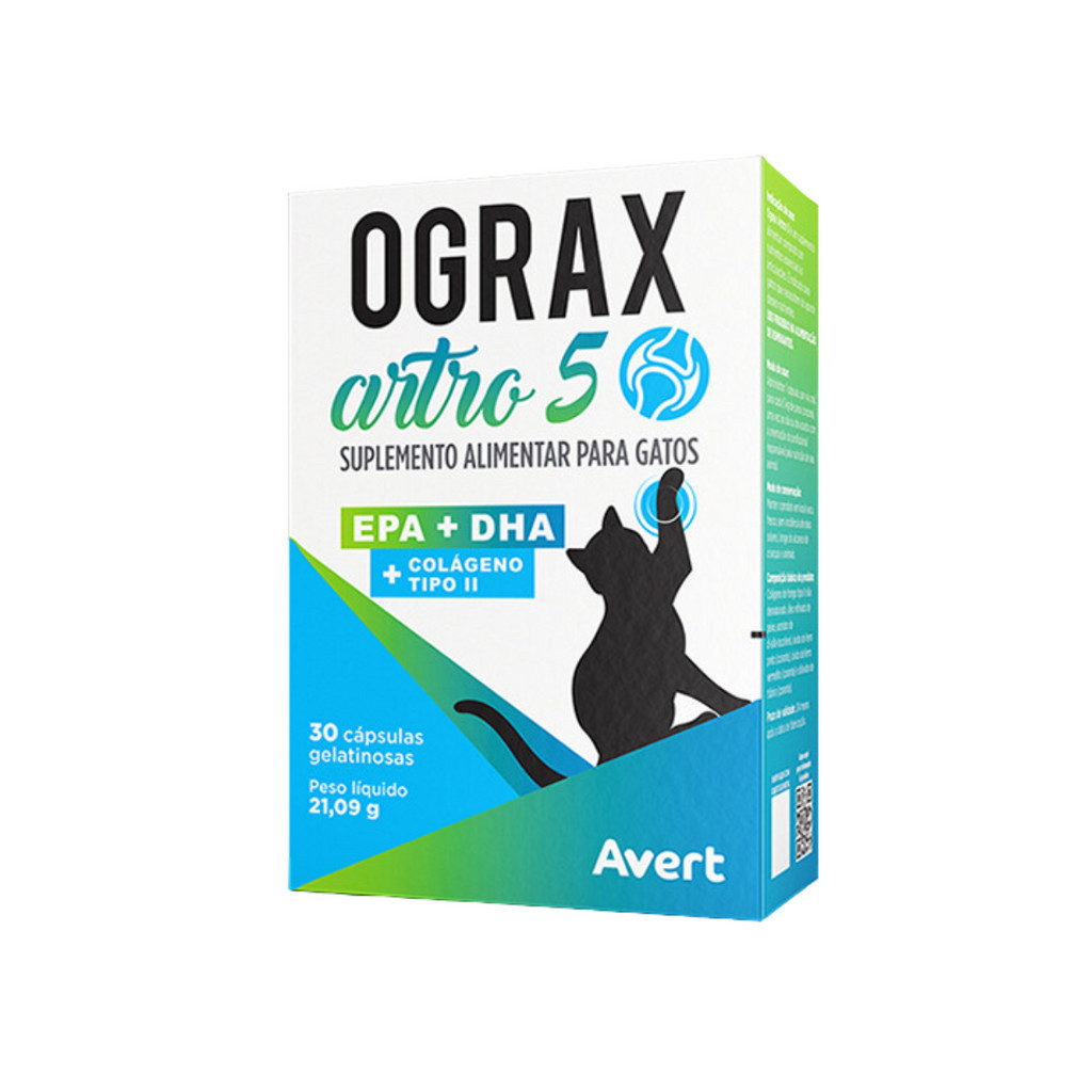 Ograx Artro 5 30 Cápsulas Cães e Gatos Até 5kg Avert