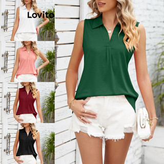 Lovito Regata Casual Plissada Lisa Para Mulheres LNL43174