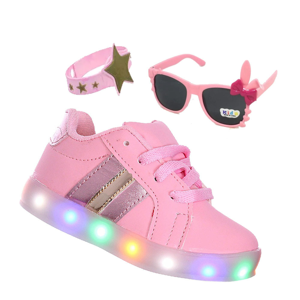 Kit Tenis calçado de led com pulseira e oculos infantil menina