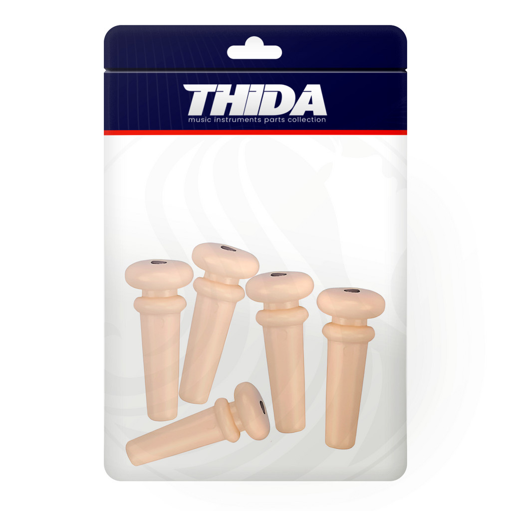 Kit 5 Pinos Para Baixolão Abs Cor Marfim Natural Com Bolinha