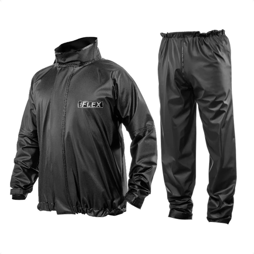 Conjunto Capa de Chuva PlusSize Motoqueiro Preta Delta Flex Unissex Motoboy Calça Jaqueta Impermeável