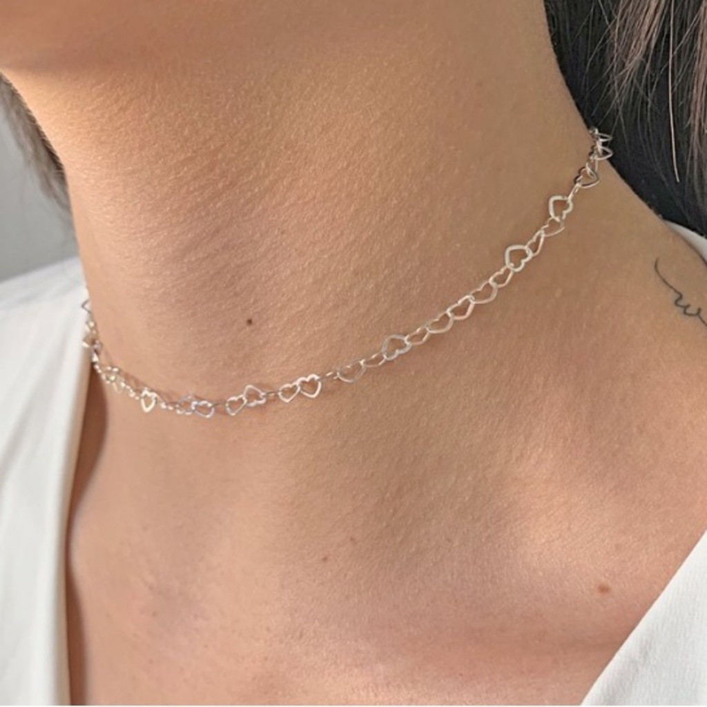 Colar Choker coração amor Folheado A prata 925 aouro 18k