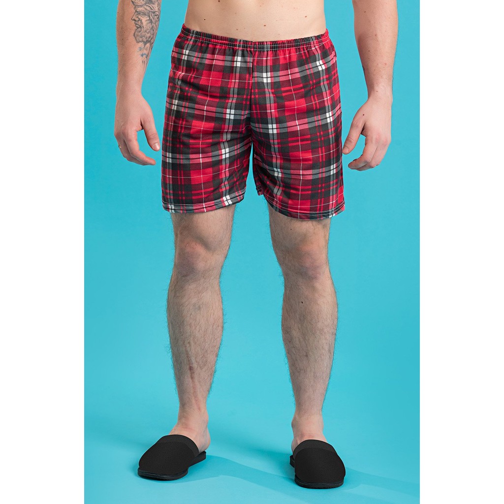 Short Samba Canção Xadrez Vermelho Confortável