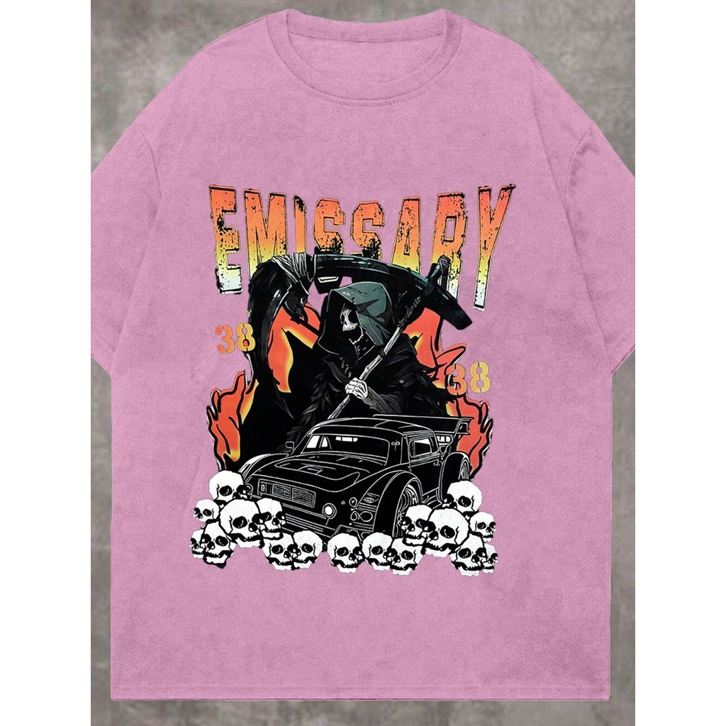 Camiseta Plus Size Unissex Oversized Estampa Emissary Caveira Fantasma Morte Fogo Blusa T Shirt