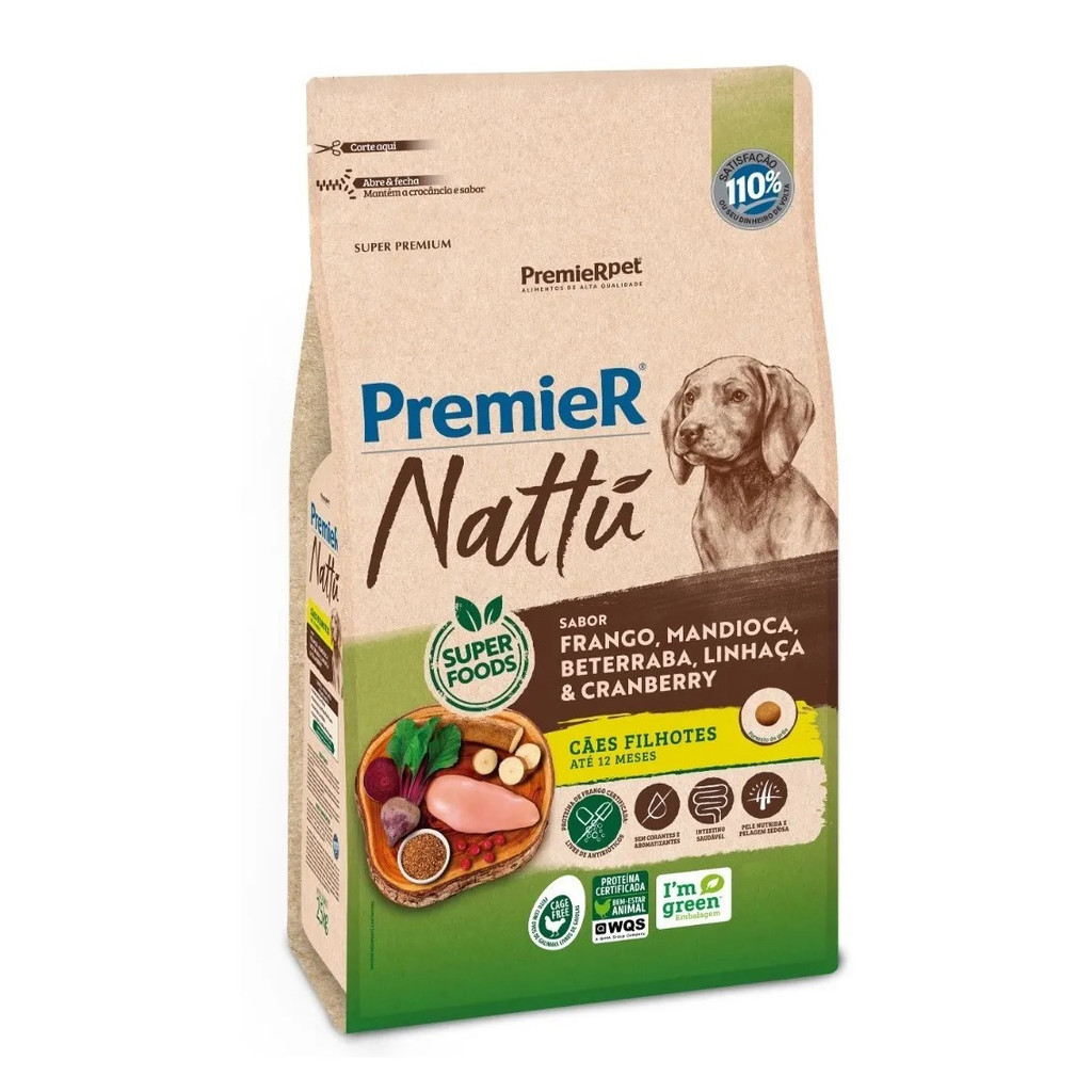Ração Premier Nattu Cães Filhotes Frango e Mandioca 10,1kg em Oferta na Shopee