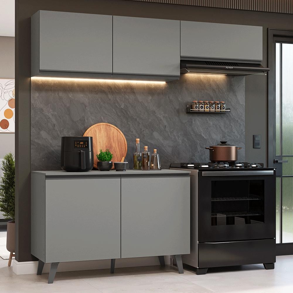 Armário de Cozinha Compacta 200cm Cinza Nice Madesa 01 em Oferta na Shopee