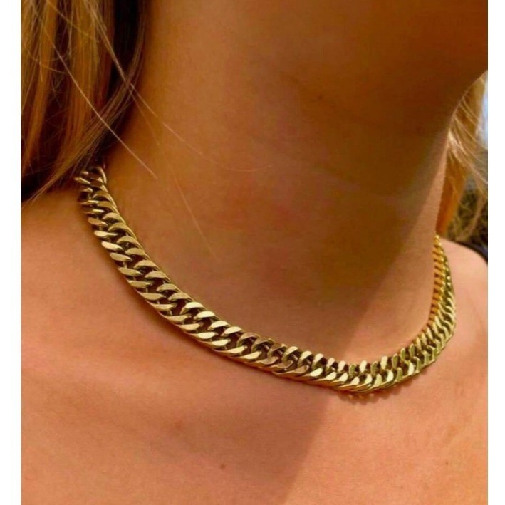 Colar Feminino Corrente Cubana Grossa 12 MM Folheado a Ouro 18k Colares Choker