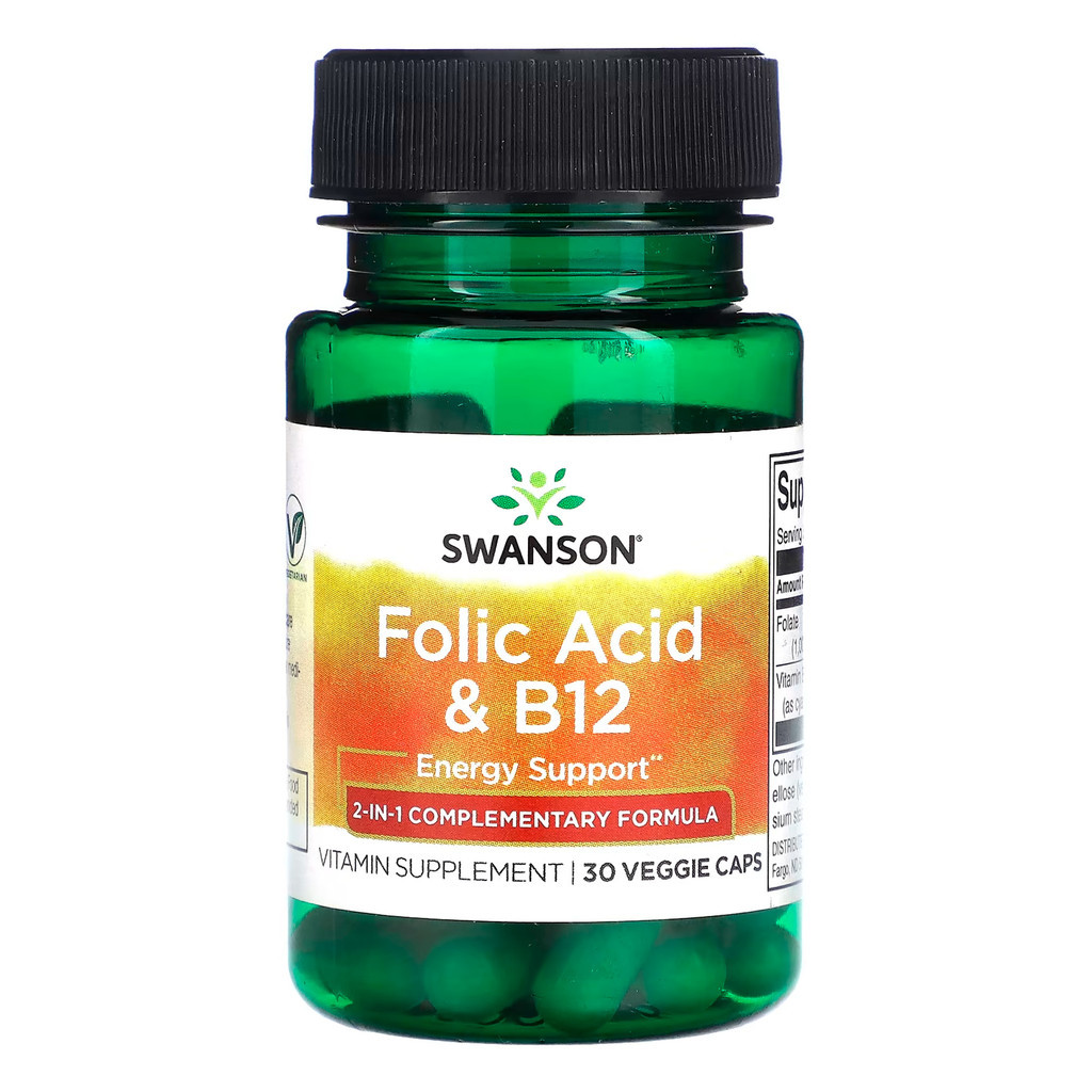 Ácido Fólico e Vitamina B12 Swanson 30 Caps Importado