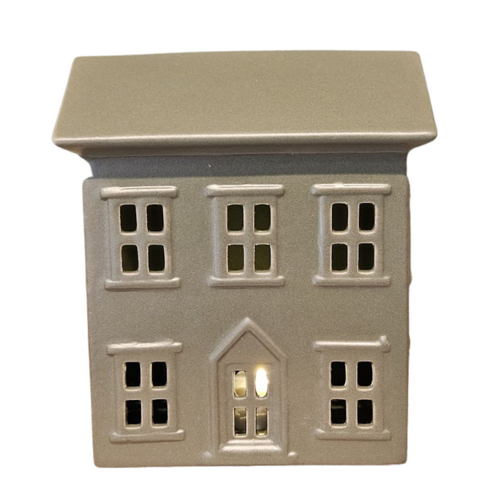 Casinha Cerâmica Verde Militar c/ LED 11X8X12,5CM Decoração