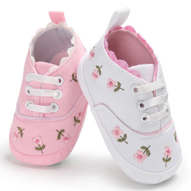 Tênis Bordados Florais Para Bebês Meninas De 0 A 18 Meses Com Sola Macia Primeiros Caminha...