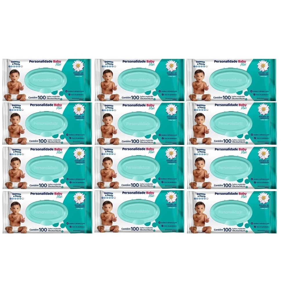 Kit 12 Toalha Umed. Personalidade Baby Plus 100Un - Eurofral