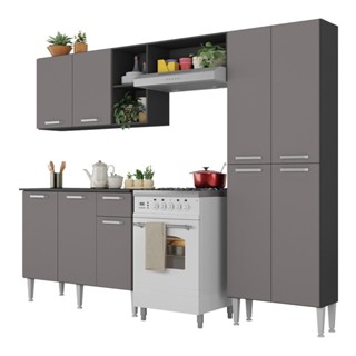 Cozinha Compacta c/ Armário e Balcão com Tampo Pequim Up Multimóveis Preta/Lacca Fumê