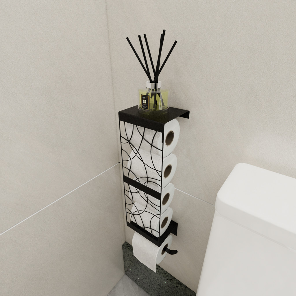 Porta Papel Higiênico Industrial Preto Fosco Apoio P/ Celular