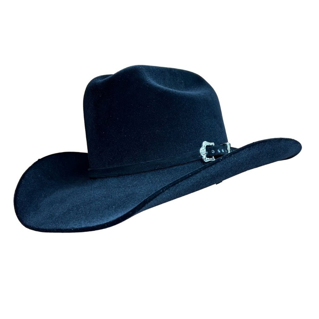 Chapéu Infantil Country Montana Preto Aba 9 Aveludado Unissex Bandinha Veludo Com Fivela