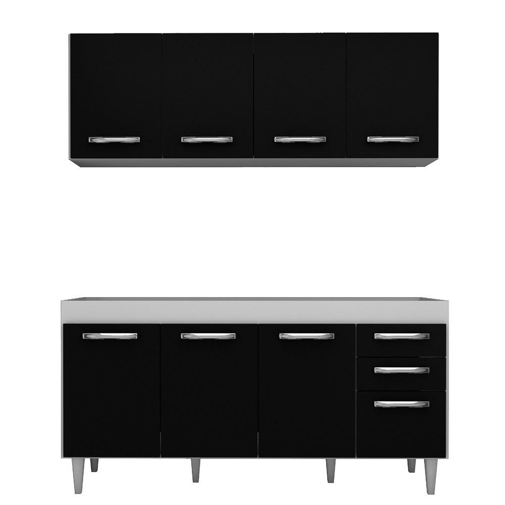 Armário Aéreo Panamá e Balcão Gabinete Para Pia 160cm Áustria sem Tampo Branco/Preto - Lumil Móveis