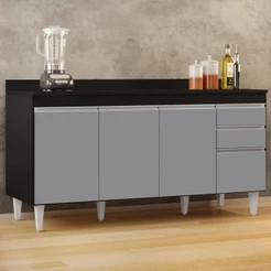 Balcão Gabinete para Pia com Tampo 160cm Arkansas Preto/Cinza - Lumil