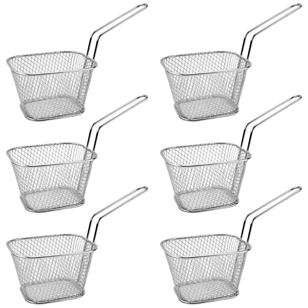 Kit 6 Mini Cesto Para Fritura Ideal Hamburgueria Restaurante Servir Porções Quentes Batata Fritas