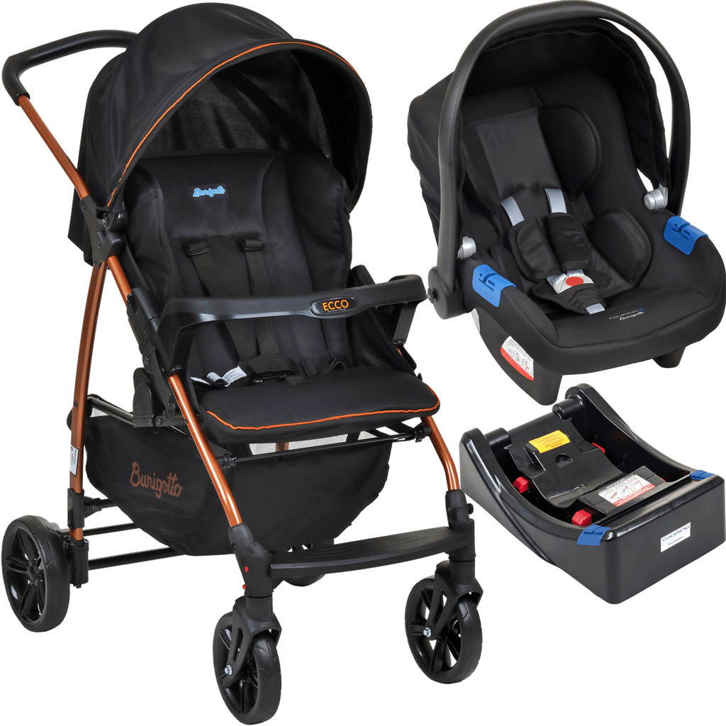 Conjunto Carrinho Ecco Preto Cobre com Bebê Conforto Touring e Base para Auto - Burigotto em Oferta na Shopee