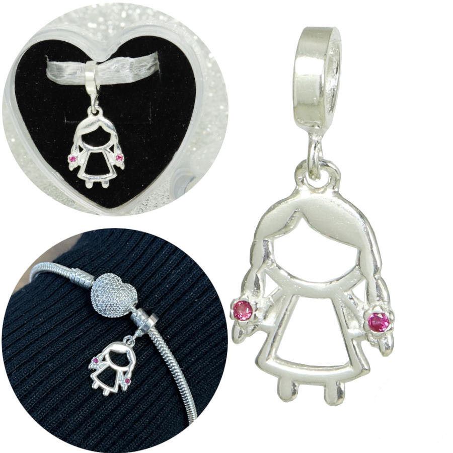 Berloque Charms Filha Menina Pedra Zirconia Cravejada Prata em Oferta na Shopee