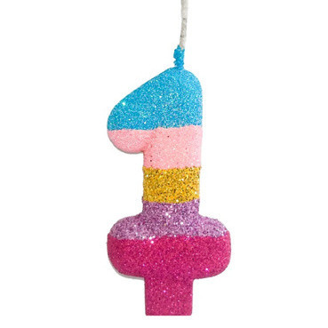 Vela De Aniversário - Número + Glitter  - Cor Temática - Arco - Íris