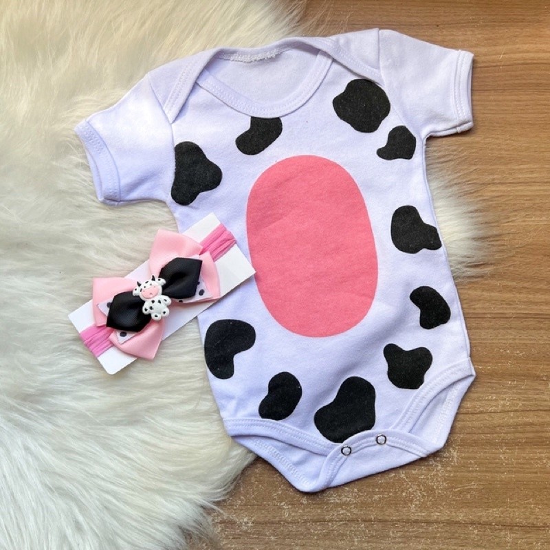 Body temático mesversário bebê vaca vaquinha + laço