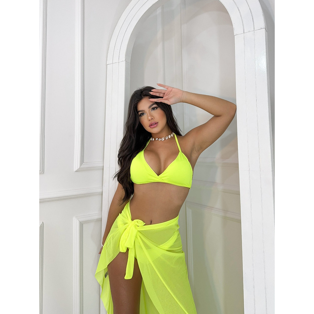KIT Saída de Praia longa Pareô + Conjunto Biquíni Asa Delta com Bojo Moda Praia Verão em Oferta na Shopee