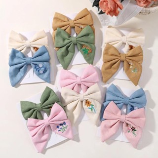 2pcs/set Sweet Embroidery Bow Hair Clips for Kids Solid Colours Girls Handmade Butterfly Hair Accessories em Oferta na Shopee