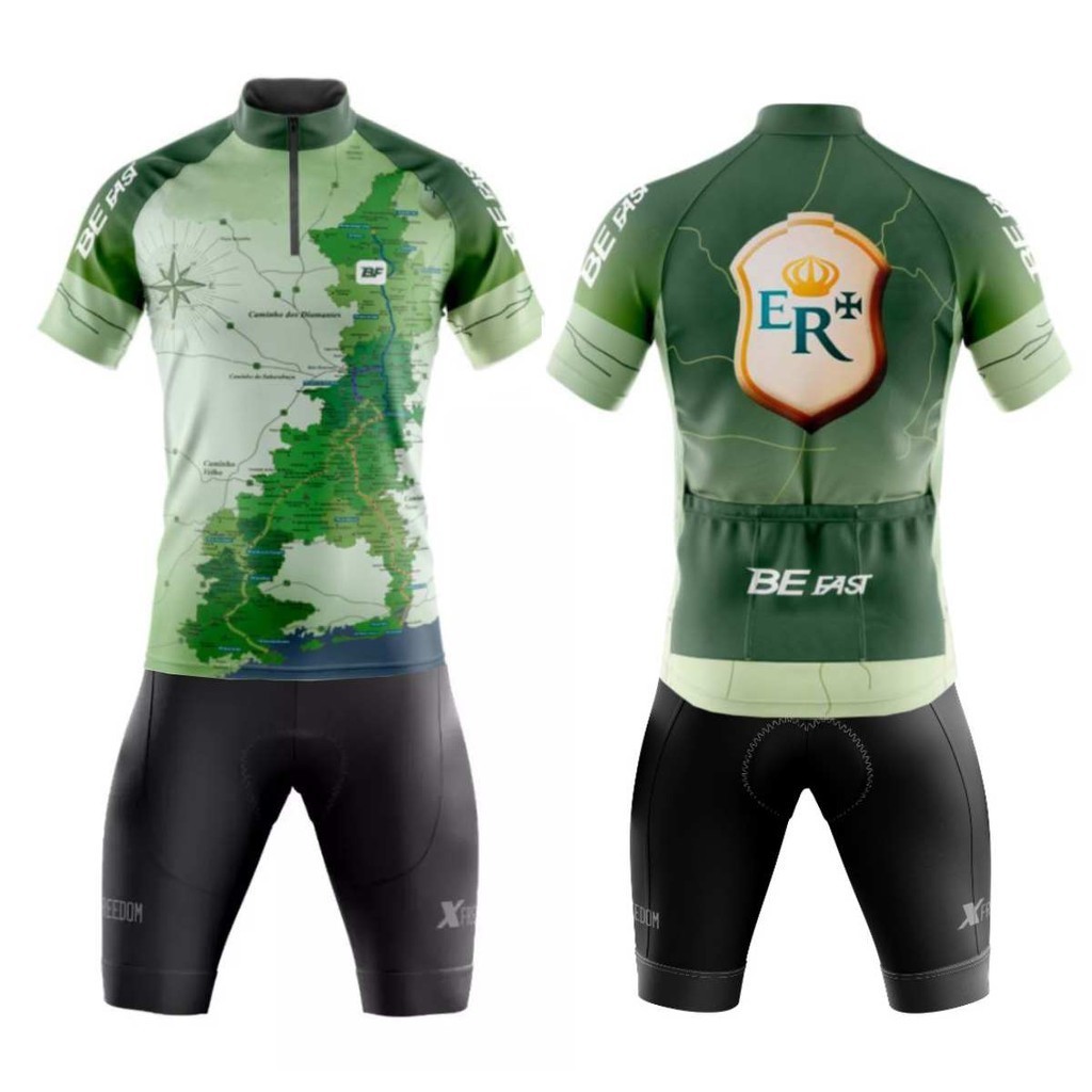 Conjunto de Ciclismo Camisa Estrada Real C/ Proteção UV e Bermuda C/ Forro Interno