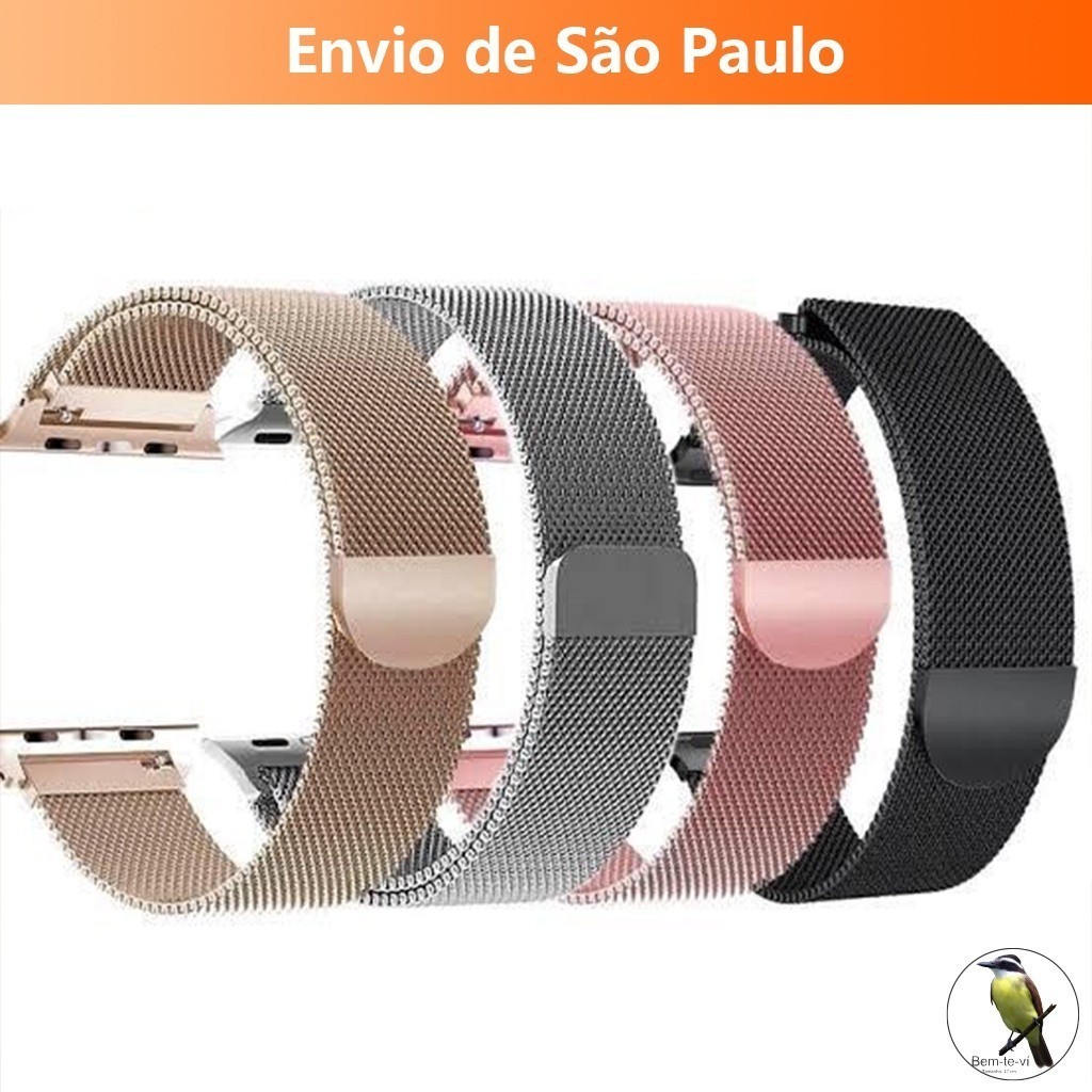 -Bemtevi-Pulseira smartwatch Milanese Metal Magnetico Fecho 38mm 40mm 42mm 44mm Apple Watch X7 X8 T500 Iwo 12 13 16