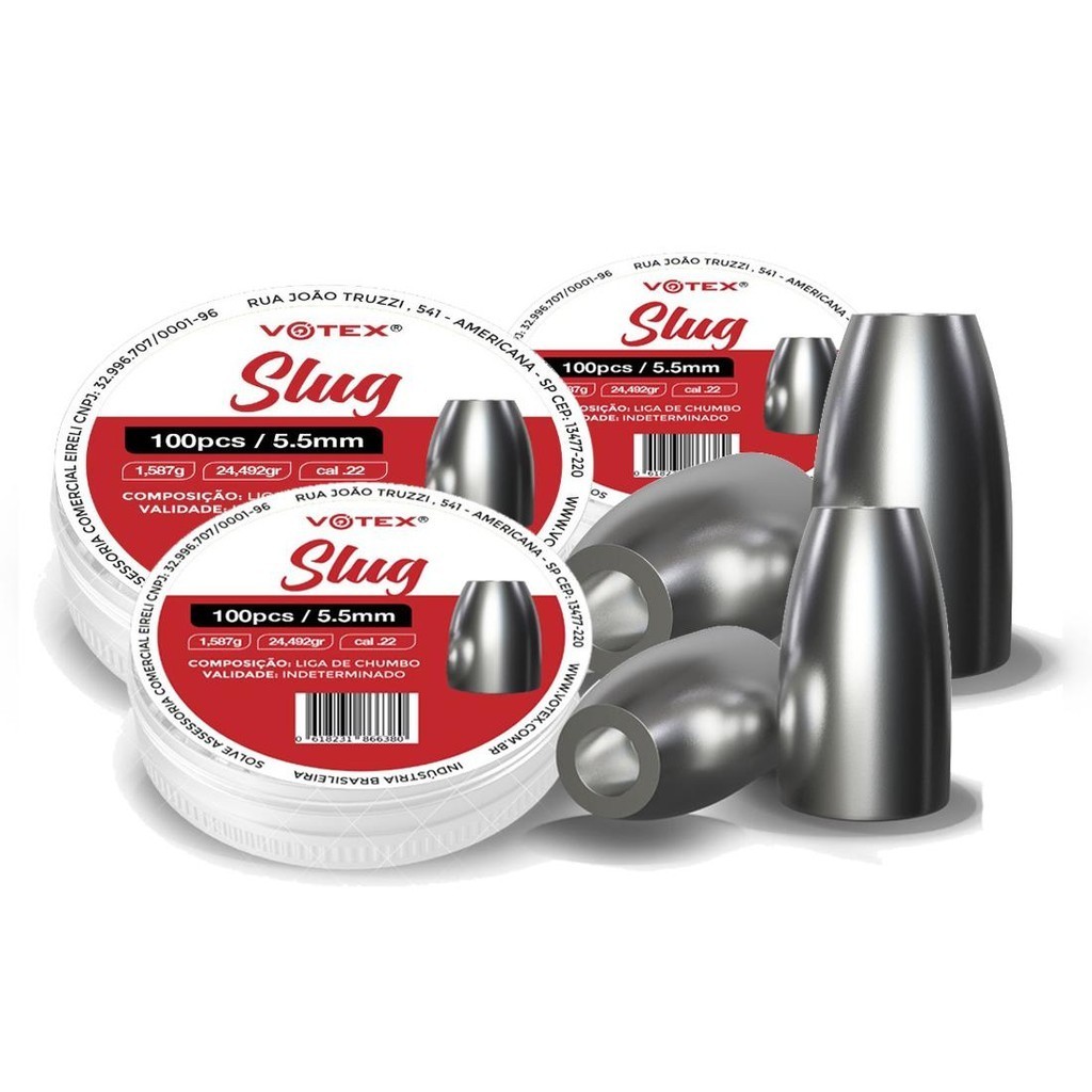 3 Chumbinhos Slug 5.5mm 1,587g 300 Unidades - Votex