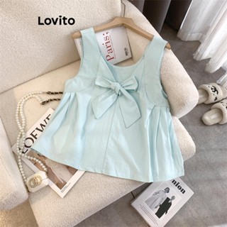 Lovito Regata e camiseta casual com laço liso para mulheres LNE55448
