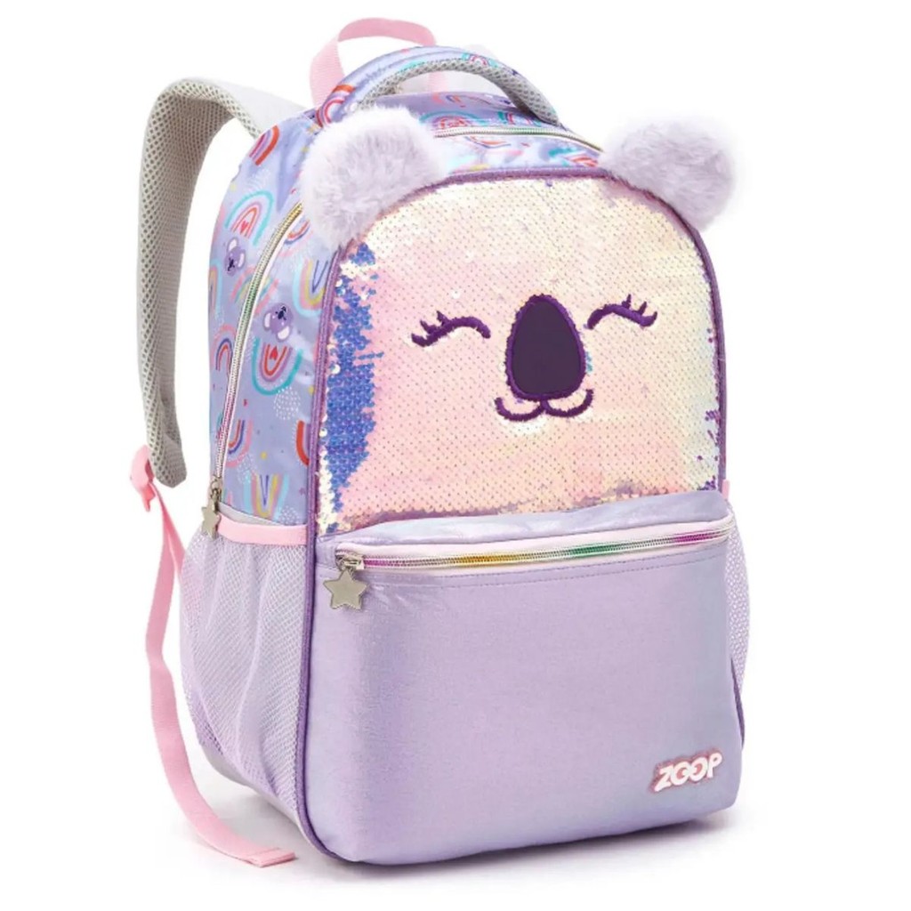 Mochila Costas Coala Menina Brilho Escolar Zoop Seanite