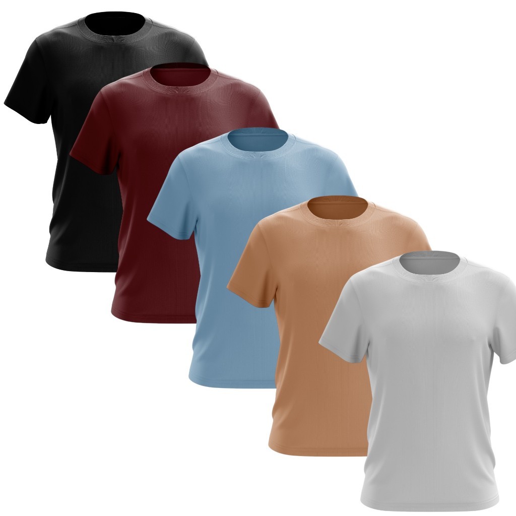 KIT 5 CAMSAS CAMISETAS BASICAS LISAS 100% ALGODÃO PARA SUBLIMAR PRETA BRANCA VINHO BEGE AZUL BEBE