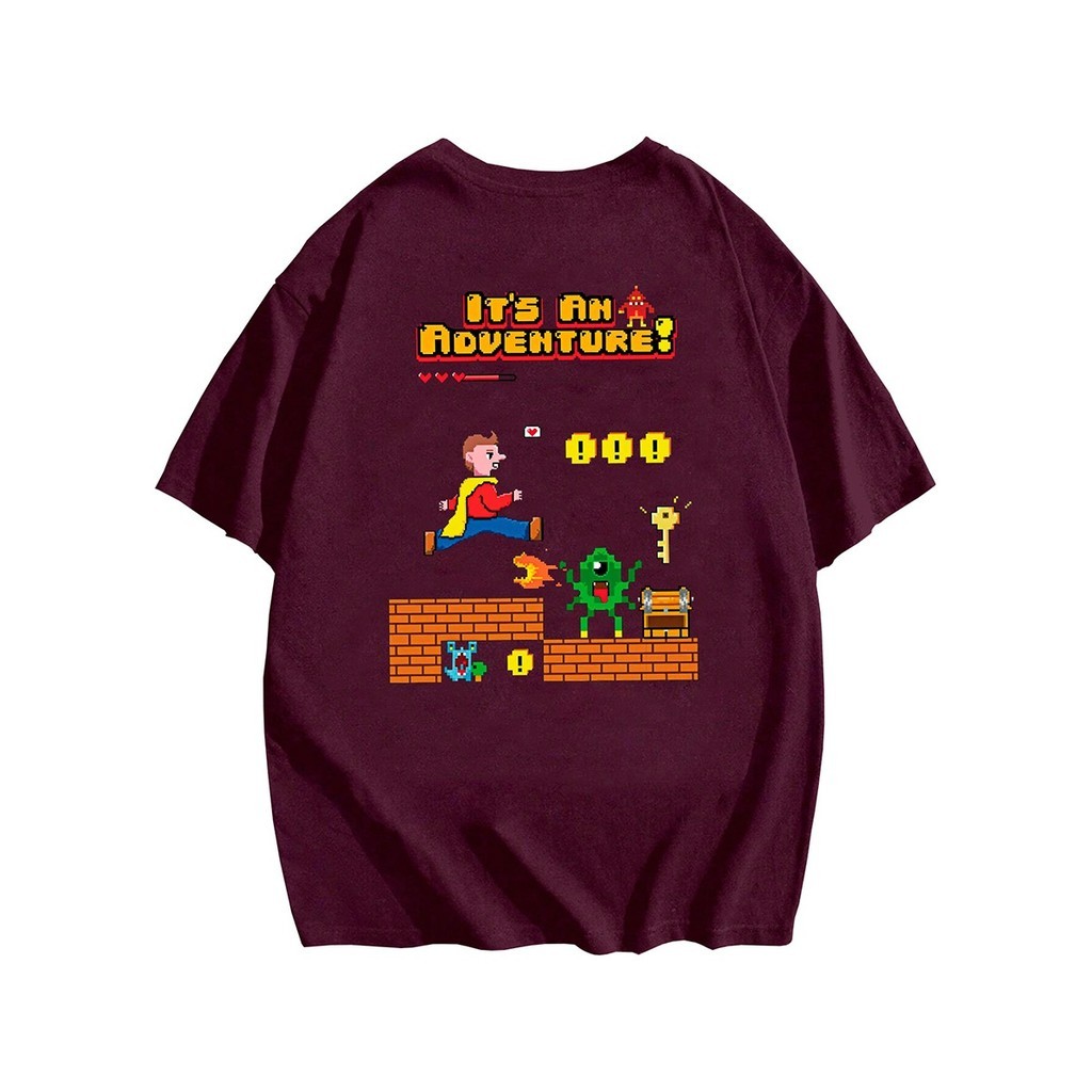 Blusa Its An Adventure Toque Algodão Estampada Geek Style Game Mood T Shirt Colorida Larga