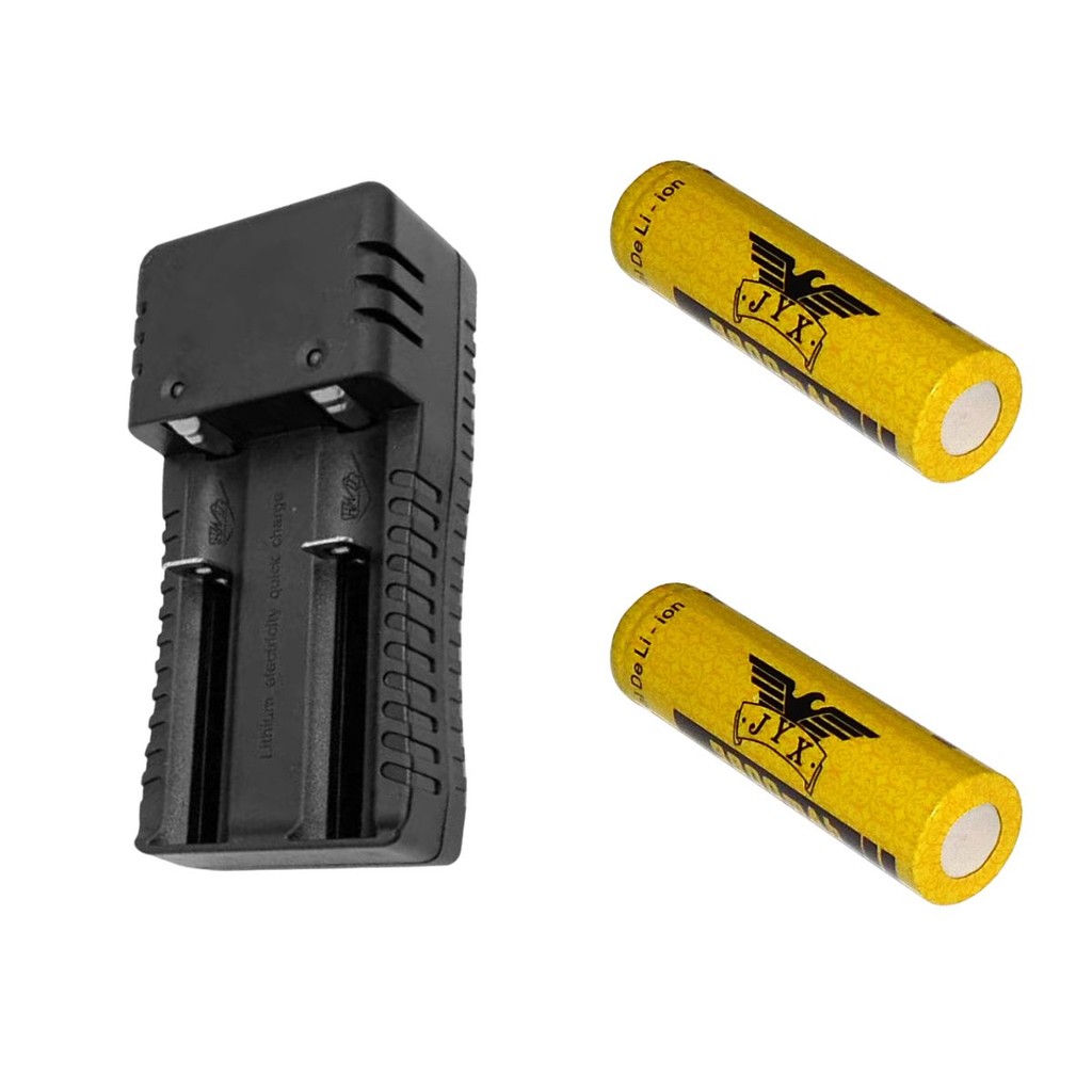 Kit 1 Carregador De Bateria Preto Bivolt 18650 E 2 Baterias Qualidade Linha Premium